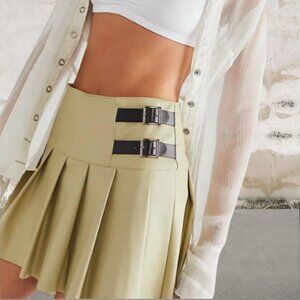 WeWoreWhat Vegan Leather Tennis Skirt in Oat Size Small